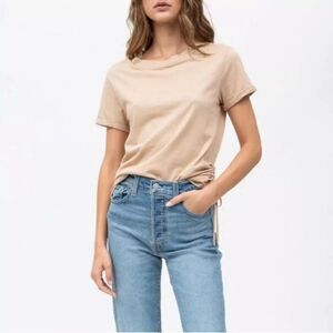 n:Philanthropy Vancouver Short Sleeve Ruched Side Tan T-Shirt Neck CutOut XS NEW